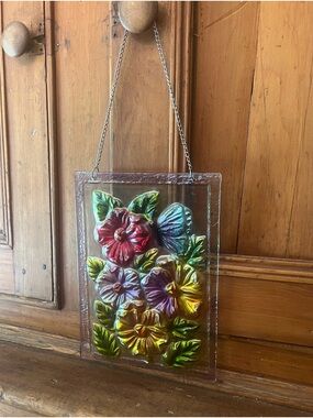 Handmade Multicolor Floral Glass Wall Art Hanging